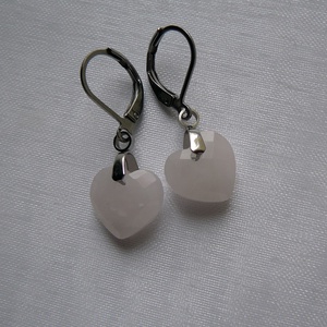 Rózsakvarc szív fülbevaló - ékszer - nyaklánc - medálos nyaklánc - Meska.hu