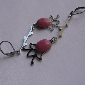 Rodonit tulipán fülbevaló - ékszer - fülbevaló - lógó fülbevaló - Meska.hu