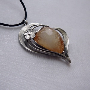 Citrin szív medál, Ékszer, Nyaklánc, Medálos nyaklánc, Ékszerkészítés, Fémmegmunkálás, MESKA