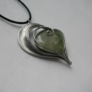 Prehnit szív medál, Ékszer, Nyaklánc, Medálos nyaklánc, Ékszerkészítés, Fémmegmunkálás, MESKA