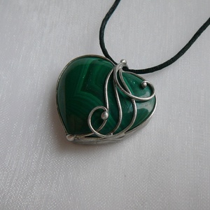 Malachit szív medál, Ékszer, Nyaklánc, Medálos nyaklánc, Ékszerkészítés, Fémmegmunkálás, MESKA