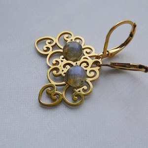 Filigrán labradorit fülbevaló, Ékszer, Fülbevaló, Lógó csepp fülbevaló, Ékszerkészítés, Fémmegmunkálás, MESKA