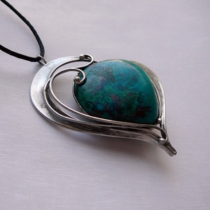Krizokolla szív medál, Ékszer, Nyaklánc, Medálos nyaklánc, Ékszerkészítés, Fémmegmunkálás, MESKA