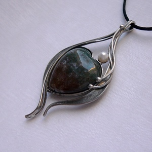 Indiaachát szív medál, Ékszer, Nyaklánc, Medálos nyaklánc, Ékszerkészítés, Fémmegmunkálás, MESKA