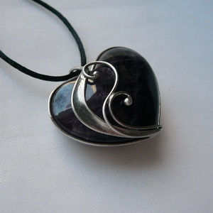Ametiszt szív medál, Ékszer, Nyaklánc, Medálos nyaklánc, Ékszerkészítés, Fémmegmunkálás, MESKA