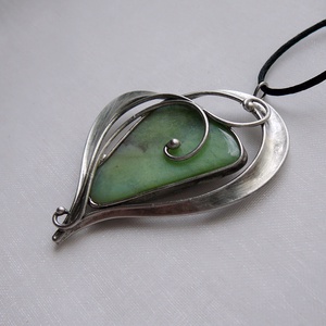 Krizopráz szív medál, Ékszer, Nyaklánc, Medálos nyaklánc, Ékszerkészítés, Fémmegmunkálás, MESKA