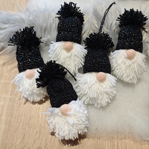 Kézműves karcsonyi manók - fekete csillogós, Karácsony, Karácsonyi lakásdekoráció, Karácsonyfadíszek, Mindenmás, MESKA