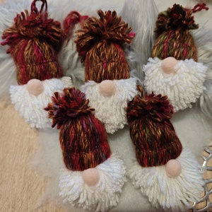 Kézműves karcsonyi manók -bordó cirmos 1, Karácsony, Karácsonyi lakásdekoráció, Karácsonyfadíszek, , MESKA