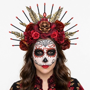 La Catrina Királynő - XXL sugaras koponya korona fejdísz - otthon & életmód - dekoráció - halloween - halloweeni jelmez és kiegészítők - Meska.hu