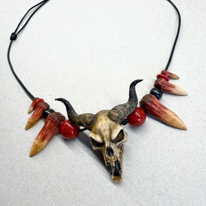 Ragnarök Démon Koponya Nyaklánc - Bestia Amulett, kézzel festett, állítható - esküvő - ékszer - nyaklánc - Meska.hu