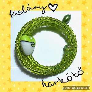 Kislány karkötő 3-8 éves leánynak 11-13 cm csuklóra - Zöld üvegszív kislány karkötő peridot kövekkel, Ékszer, Karkötő, Memóriadrótos karkötő, Ékszerkészítés, Gyöngyfűzés, gyöngyhímzés, Meska