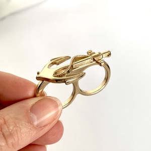 Dupla gyűrű, különleges vintage dupla gyűrű horgony mintával, tengerész gyűrű, vízi gyűrű, hajós gyűrű - ékszer - gyűrű - statement gyűrű - Meska.hu