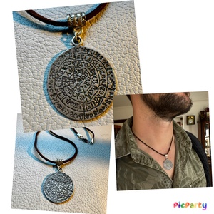 Férfi vagy UNISEX nyaklánc Phaistos disc, atik görög érme valódi bőr láncon: 48 cm, vintage nyaklánc férfiaknak - ékszer - nyaklánc - medál nélküli nyaklánc - Meska.hu