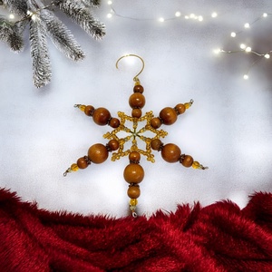 Csillag fagyöngyből és üveggyöngyökből ablakba, fagyöngy dísz, fa csillag, szélcsengő, ablakdísz,karácsony,karácsonyfára - karácsony - adventi díszek - adventi ablakdekoráció - Meska.hu