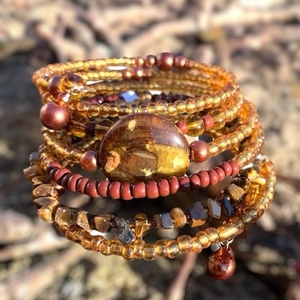 Tigrisszem Spirál Karkötő memóriadróton Méret: L/XL, tigris szem karperec, barna karkötő, nagy méret, duci lányoknak is!, Ékszer, Karkötő, Memóriadrótos karkötő, Gyöngyfűzés, gyöngyhímzés, MESKA