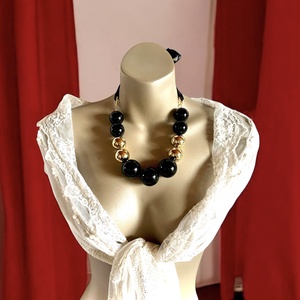 Állítható olasz 95 cm-es vintage nyaklánc 1980-as évekből, hibátlan minőségi ékszer, retro nyakék black Necklace, Ékszer, Ékszerszett, Gyöngyfűzés, gyöngyhímzés, Ékszerkészítés, MESKA