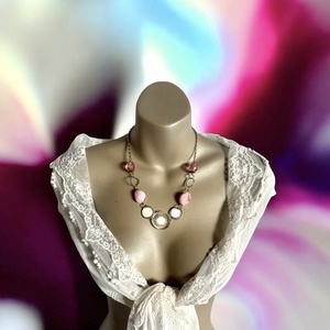 Rózsaszín olasz 50cm-es vintage nyaklánc 1980-as évekből, hibátlan minőségi ékszer, retro nyakék, pink Necklace - Meska.hu