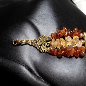 Borostyán és citrin karkötő, vintage valódi balti borostyán ékszer 1970-es évekből, mérete: M (18,5 cm hosszú) - ékszer - karkötő - ásványkarkötő - Meska.hu
