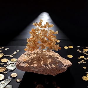 Pénzfa citrin ásványból, Bonsai kristály Ékszerfa szerencsefa, életfa kristályfa kvarc kövekből drágakő fa citrin kálcit - Meska.hu