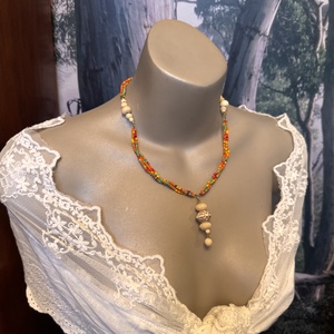 Bohém csont nyaklánc, elefánt csont ékszer, retro vintage ékszer, midcentury ékszer, nyaklánc, nyakék 70-es évekből - ékszer - ékszerszett - Meska.hu