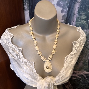 Bohém csont nyaklánc, elefánt csont ékszer, retro vintage ékszer, midcentury ékszer, nyaklánc, nyakék 70-es évekből - ékszer - ékszerszett - Meska.hu