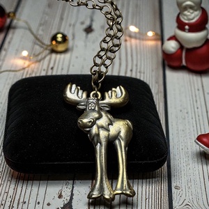 Szarvasos nyaklánc hosszú réz láncon, retro réz szarvas medálos nyaklánc, feltűnő réz nyakék - ékszer - nyaklánc - hosszú nyaklánc - Meska.hu