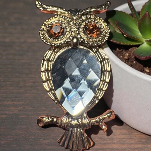 Bagoly madár Vintage BROSS az 1980-as évekből, gyönyörű elegáns strasszos kitűző, pin szövetkabátra, blúzra,  blézerre - Meska.hu