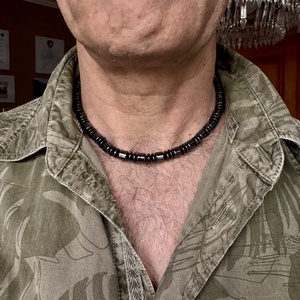 Férfi vagy UNISEX nyaklánc ásvány szemekből, 44 cm hematit magnetit fekete mágneses ásvány lánc férfiaknak vasból - ékszer - nyaklánc - statement nyaklánc - Meska.hu