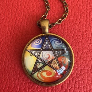 Boszorkány ékszer pentagramma nyaklánc, wicca ékszer, 5 elem nyakék, mágia ezotéria újjászületés ékszer boszi nyaklánc - Meska.hu