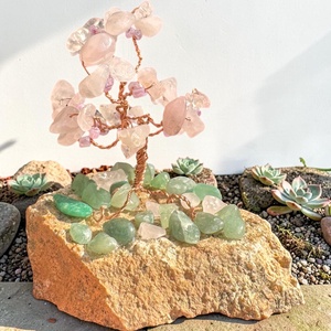 Kristály fa rózsakvarc és aventurin ásványból, Bonsai kristály Ékszerfa szerencsefa, életfa, drágakő fa, pénzfa - otthon & életmód - dekoráció - asztal és polc dekoráció - gyöngyfa, ásványfa - Meska.hu