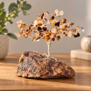 Jáspis, hegyikristály, arany rutil kristály fa, kristály bonsai, ékszerfa, szerencsefa, életfa, pénzfa, kristályfa  - otthon & életmód - dekoráció - asztal és polc dekoráció - gyöngyfa, ásványfa - Meska.hu