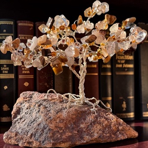 Jáspis, hegyikristály, arany rutil kristály fa, kristály bonsai, ékszerfa, szerencsefa, életfa, pénzfa, kristályfa  - otthon & életmód - dekoráció - asztal és polc dekoráció - gyöngyfa, ásványfa - Meska.hu