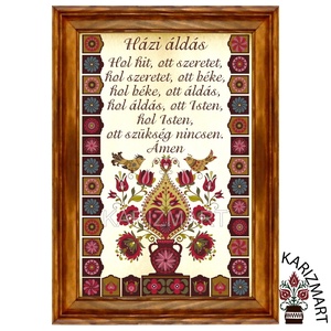 Falikép Házi Áldás madaras tulipánfás motívummal #4H, Otthon & Lakás, Vallás, Házi áldás, Famegmunkálás, Meska
