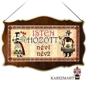 Ajtótábla Isten hozott népies pár motívummal Egyedi nevekkel #AT01-8 - otthon & életmód - dekoráció - ajtó- és ablak dekoráció - ajtótábla - Meska.hu