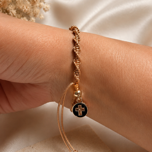Kézzel készített rose gold karkötő kereszt medállal - ékszer - karkötő - fonott karkötő - Meska.hu