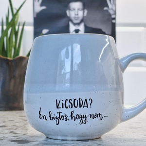 Magyar Péter bögre - "Kicsoda?", Otthon & Életmód, Konyhafelszerelés, tálalás, Tálalás, Bögre & Csésze, Festett tárgyak, Világoskék-fehér nagy bögre saját kezűleg írt felirattal. 
A felirat porcelánfestékkel készül, és b..., MESKA