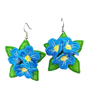 Kék nefelejcs fülbevaló , Ékszer, Fülbevaló, Lógó fülbevaló, Ékszerkészítés, Hímzés, MESKA