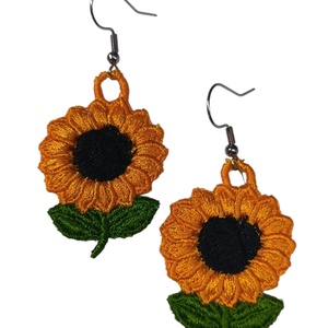 Napraforgó fülbevaló , Ékszer, Fülbevaló, Lógó fülbevaló, Ékszerkészítés, Hímzés, MESKA