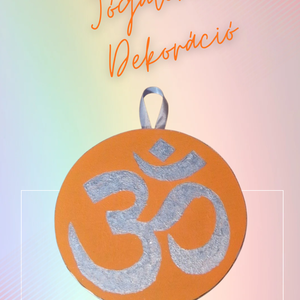 Kézzel festett Om tábla újrahasznosított laminált parkettára falra, polcra dekorációnak narancs-ezüst - otthon & életmód - dekoráció - spiritualitás - mandala - Meska.hu