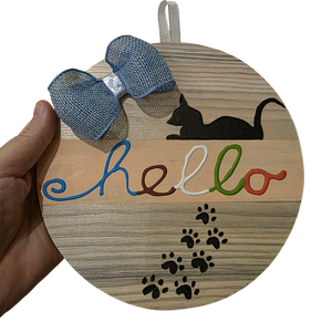 Kézzel festett Cicás ajtódísz/falikép újrahasznosított laminált parkettára 3D feliratt - otthon & életmód - dekoráció - kép & falikép - táblakép - Meska.hu