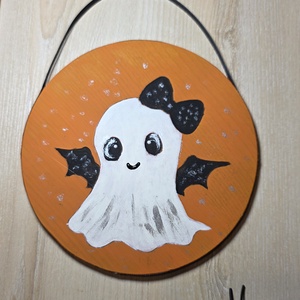 Kézzel festett Szellem tábla  újrahasznosított fa alapra, Otthon & Életmód, Dekoráció, Halloween, Halloweeni dekoráció, Festett tárgyak, Újrahasznosított alapanyagból készült termékek, MESKA