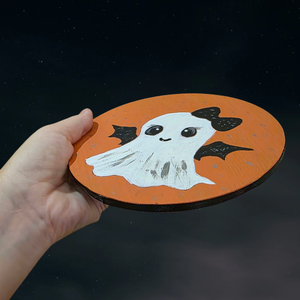 Kézzel festett Szellem tábla  újrahasznosított fa alapra - otthon & életmód - dekoráció - halloween - halloweeni dekoráció - Meska.hu