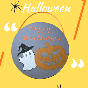 Happy Halloween  Szellem és Tök kézzel festett, újrahasznosított parkettán ajtóra, falra, polcra - otthon & életmód - dekoráció - halloween - halloweeni dekoráció - Meska.hu