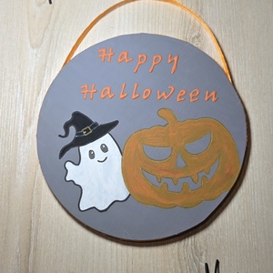 Happy Halloween  Szellem és Tök kézzel festett, újrahasznosított parkettán ajtóra, falra, polcra - otthon & életmód - dekoráció - halloween - halloweeni dekoráció - Meska.hu