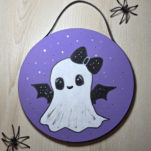  Halloween Szellem tábla  újrahasznosított fa alapra kézzel festve, Otthon & Életmód, Dekoráció, Halloween, Halloweeni dekoráció, Festett tárgyak, Újrahasznosított alapanyagból készült termékek, MESKA