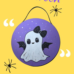  Halloween Szellem tábla  újrahasznosított fa alapra kézzel festve - otthon & életmód - dekoráció - halloween - halloweeni dekoráció - Meska.hu