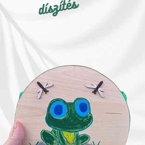 Kézzel festett békás falidekor  újrahasznosított laminált parkettából, egyedi fa dekoráció - otthon & életmód - babaszoba, gyerekszoba - babaszoba kép - Meska.hu