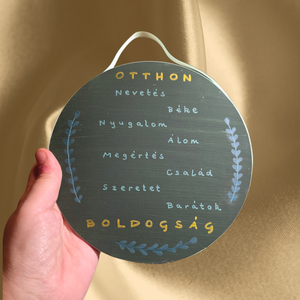 Kézzel festett dekorációs tábla újrahasznosított ház- és lakásavatóra falra, polcra , Baba - mama, Babaszoba dekoráció, Babaszoba kép, Festészet, Festett tárgyak, MESKA