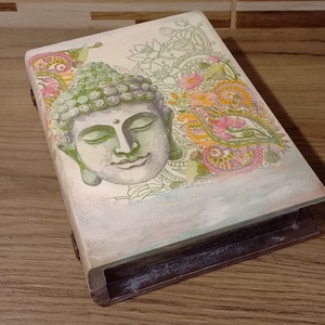 Buddha és tigris mintás könyv formájú fadoboz - Meska.hu