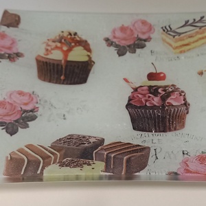 Süteményes üvegtál, Otthon & Életmód, Dekoráció, Asztal és polc dekoráció, Dekorációs tál, tartó, Decoupage, transzfer és szalvétatechnika, MESKA